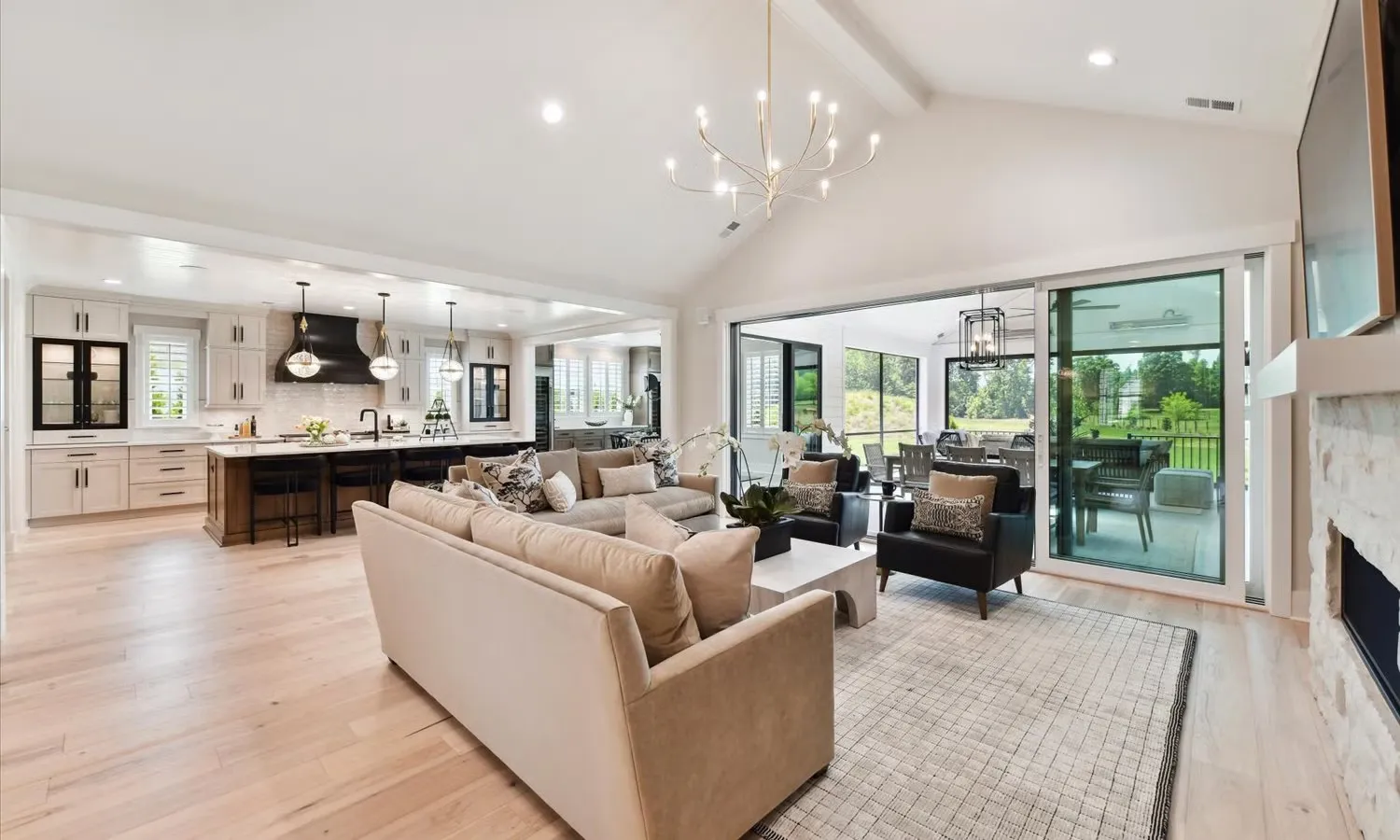 Bright open-concept family room prepared for market